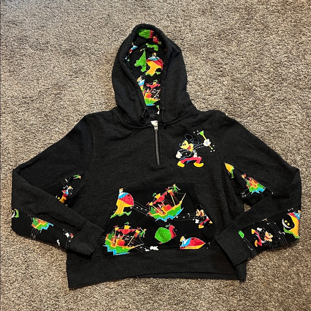 Disney 50th Anniversary Electrical Parade Charcoal Cropped Hoodie Medium